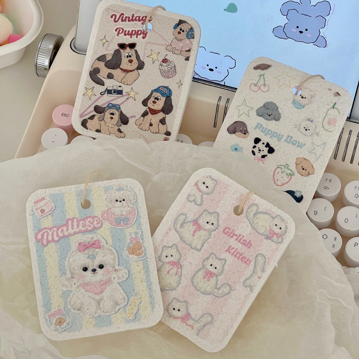 Kitchen Lele imported wooden pulp cotton dishwashing sponge wipes water to become bigger cute cartoon cleaning cloth dishwashing wipes