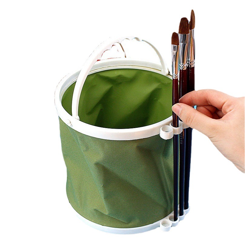 Cubo plegable multifuncional de silicona al por mayor puede insertar pluma Cubo de lavado acuarela gouache cepillo portátil titular de la pluma para estudiantes de arte