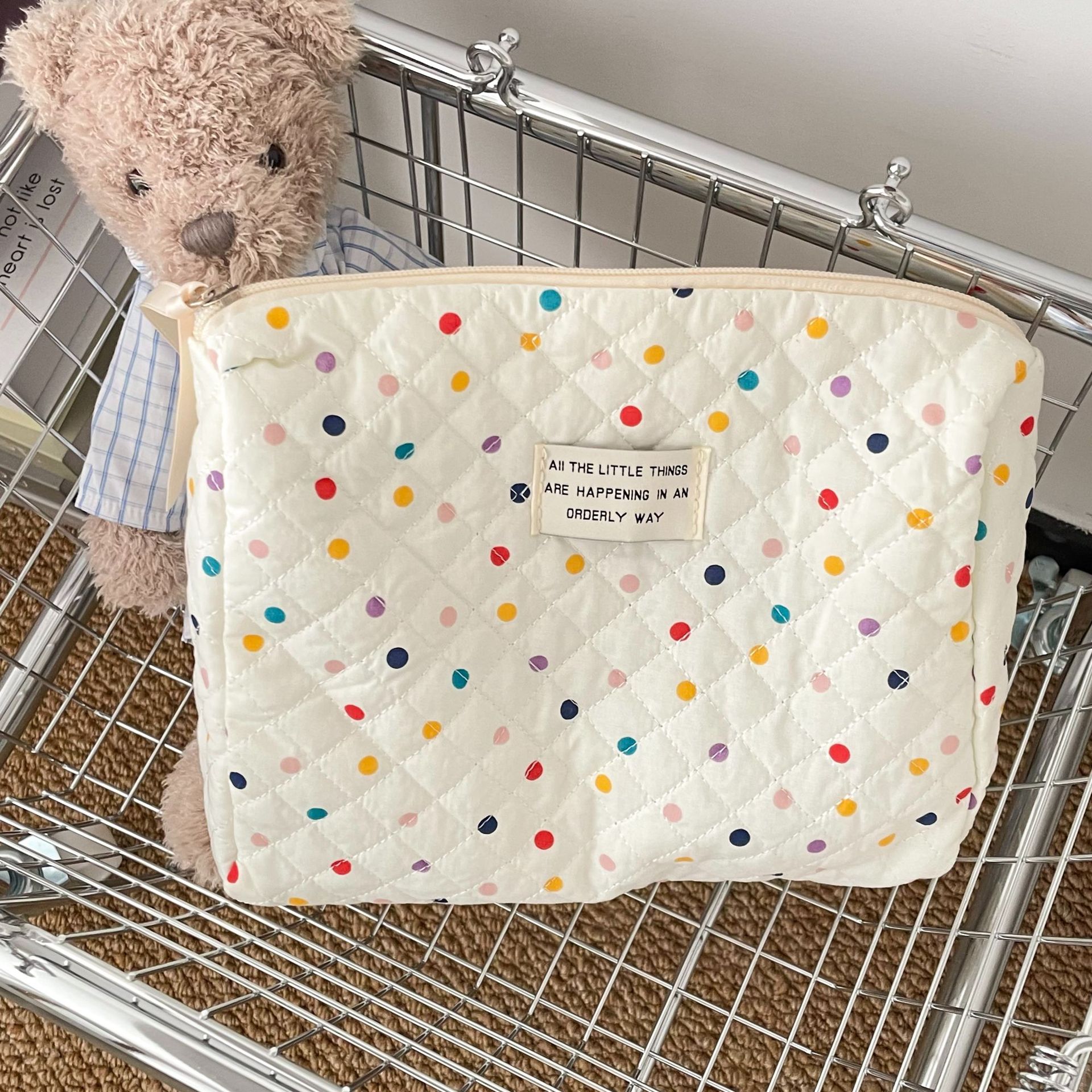 Cute Vacation Polka Dots Cotton Square Makeup Bags display picture 3