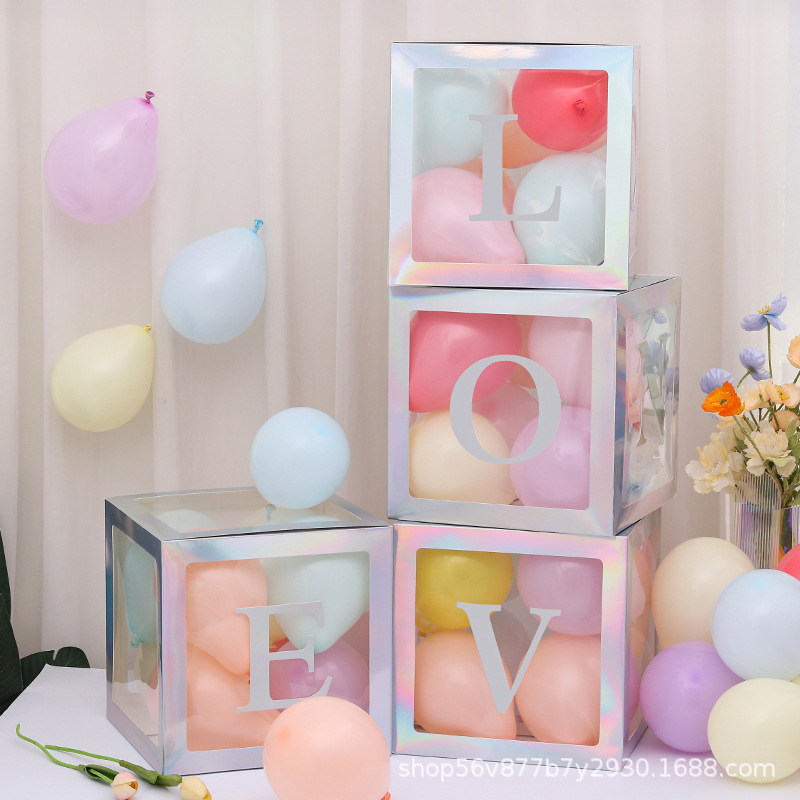 25cmネット赤透明箱赤ちゃん誕生日26文字LOVE卒業結婚式装飾BABY風船箱|undefined
