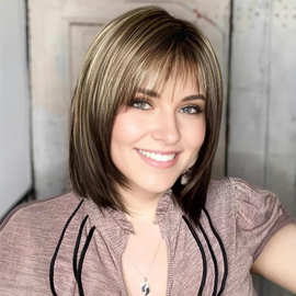 欧美假发女棕色短款Pixie Bobo带刘海假发分层棕色混金色短直发套