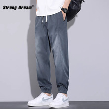 2025新款男士牛仔裤美式潮牌夏季薄款直筒宽松垂感锥形九分长裤子