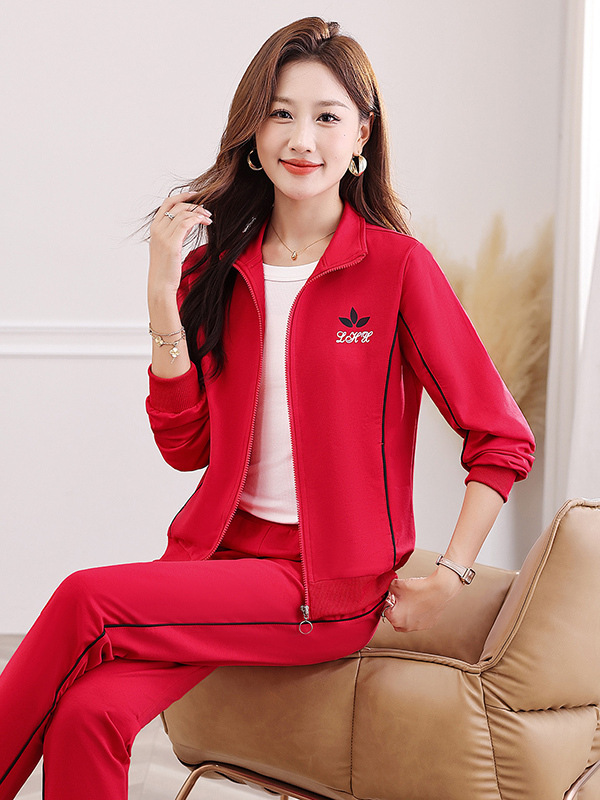 时尚休闲运动服套装女2025春秋爆款中年妈妈装大码秋季减龄三件套|undefined