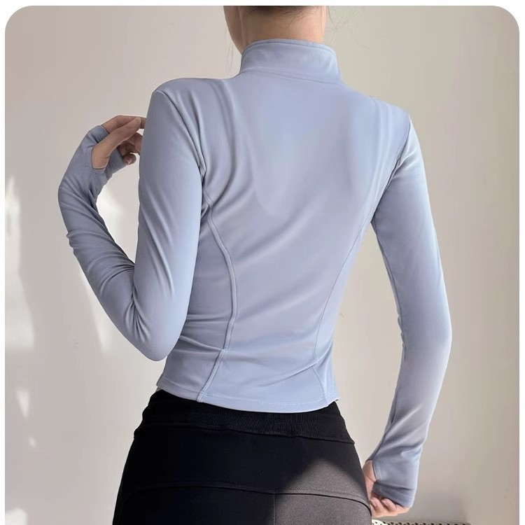 スポーツコートナイロン速乾ヨガ服立襟スポーツランニングジャケット長袖通気トレーニングヨガ上着|undefined