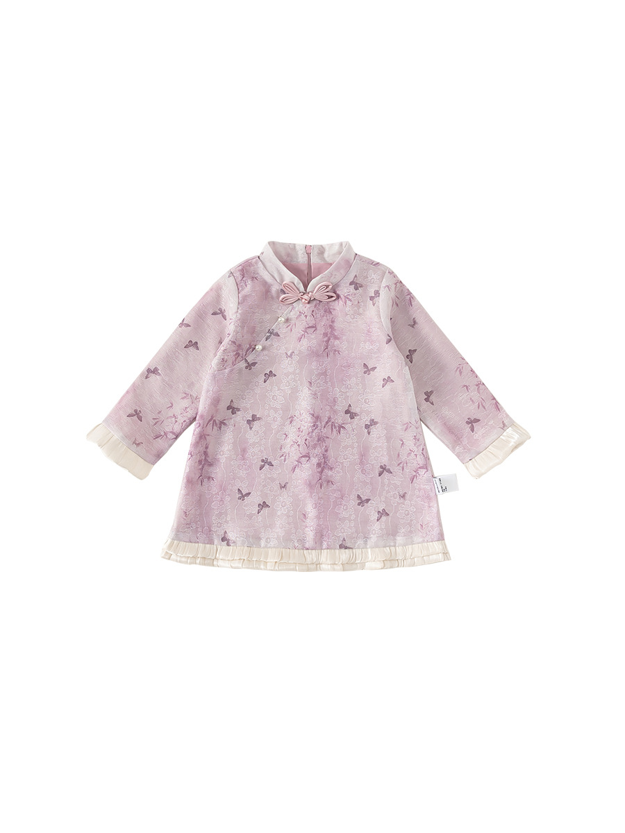Yubao ropa infantil de niñas vestidos de estilo nacional primavera nueva falda infantil de niñas vestidos de cheongsam de encaje extranjero