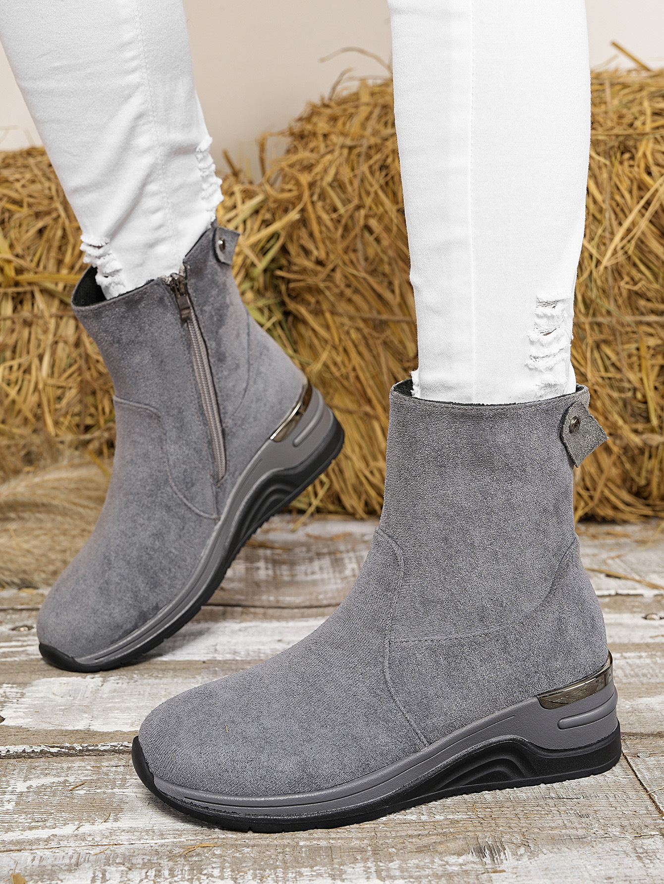 Women's Suede Wedge Ankle Boots With Side Zipper And Platform_voghion.com