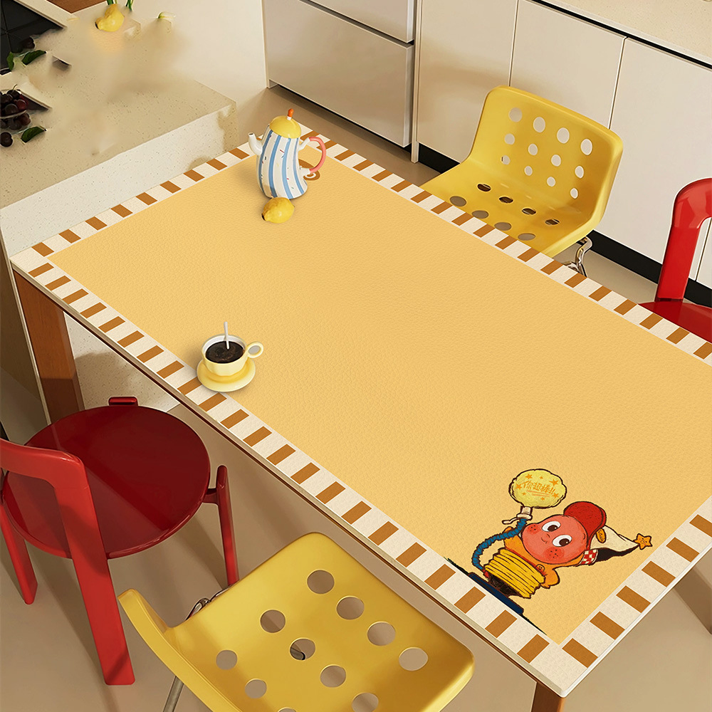 Cute Star Man Dining Table Mat Oil-Proof and Waterproof No-Wash Tablecloth Insulated Anti-Scalding Coffee Table Mat Leather Desktop Protection Mat