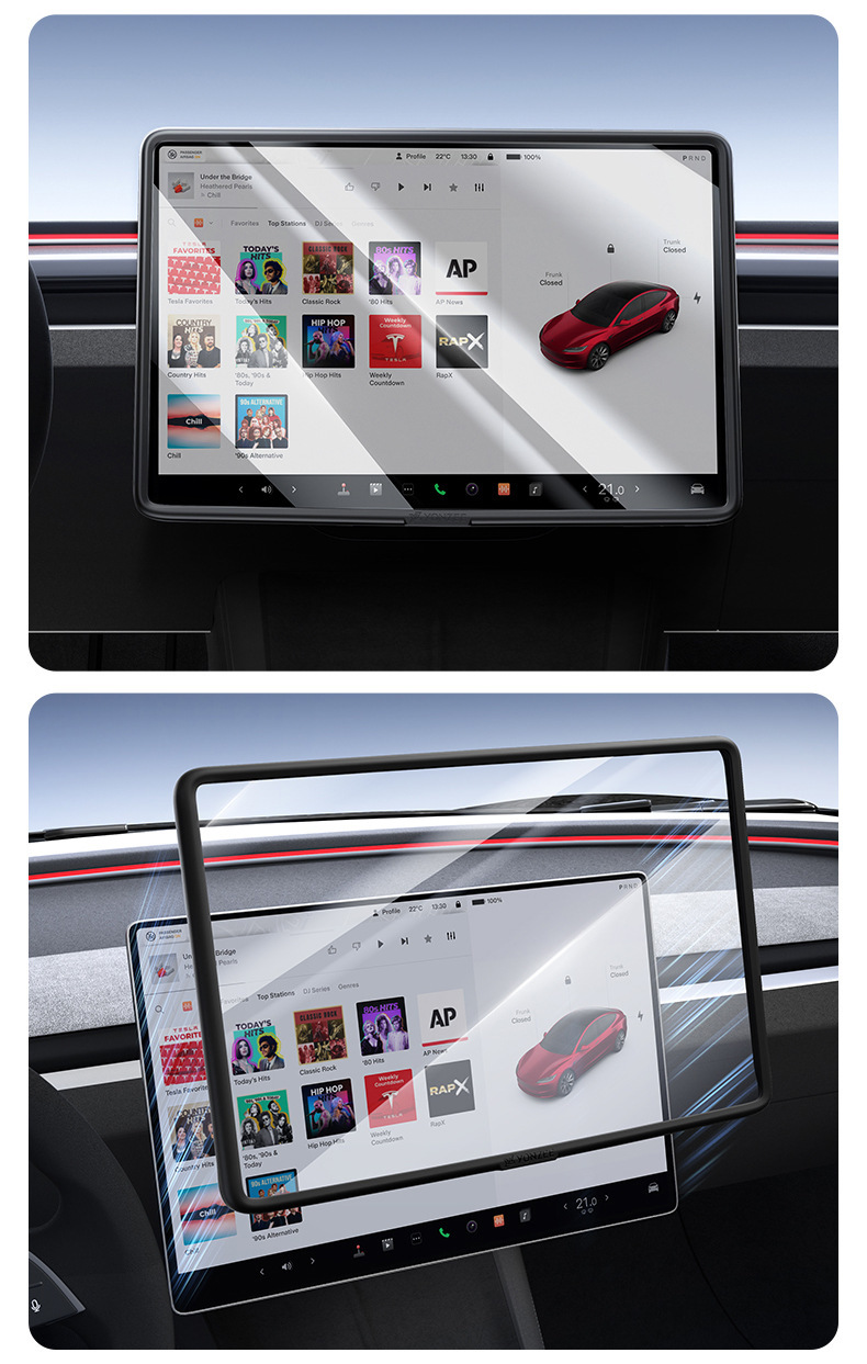 Suitable for Tesla's New Version of Model 3/Y/Yl Central Control Screen Tempered Film Rear Row Protective Film Frame