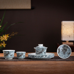 レトロ青花龍紋茶器セット陶磁器カップ蓋碗オフィス客間泡茶セットお土産卸売り