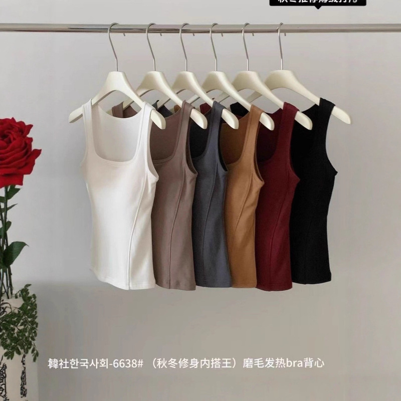 Manmido~Autumn and Winter Vest Korean Society 6638 Warm Brushed Vest Close-Fitting Top Slim Fit Beautiful Back Versatile