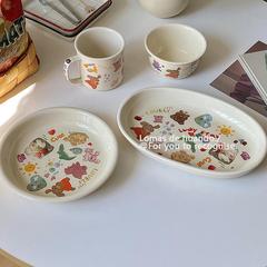 韓風ins餐具可愛奶油色少女心盤子陶瓷甜品蛋糕盤碗碟一人食杯子