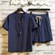 Cotton Linen Short-sleeved Shorts suit Men's Chinese-style Summer Trendy Middle-aged and Elderly Dad Linen Casual Sports Two-piece Set