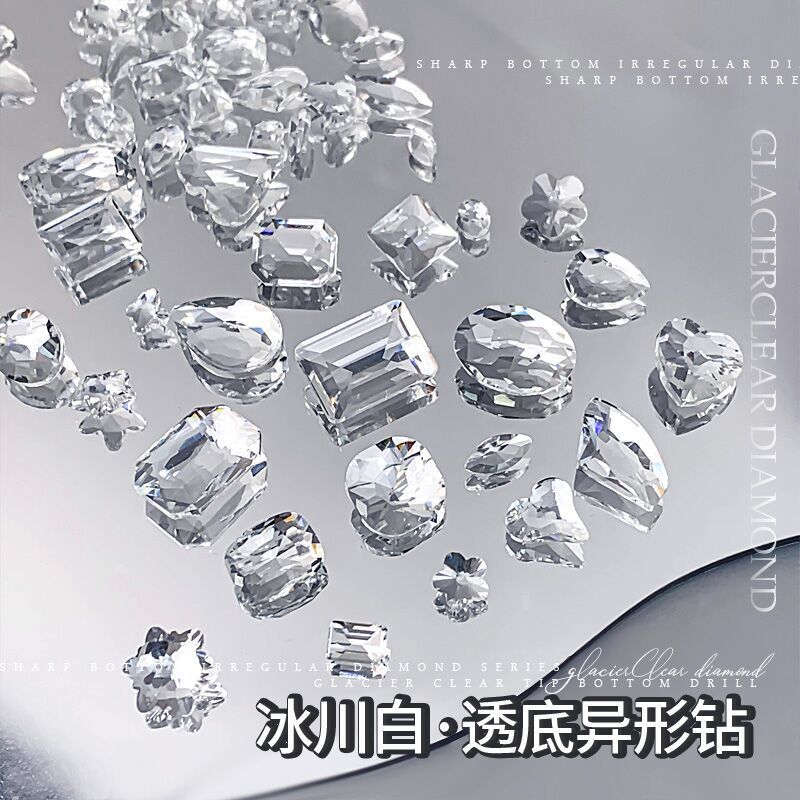 Transparent white rock candy pigeon egg pointed bottom shaped diamond glacier naked diamond jewelry k9 glass diamond nail jewelry wholesale