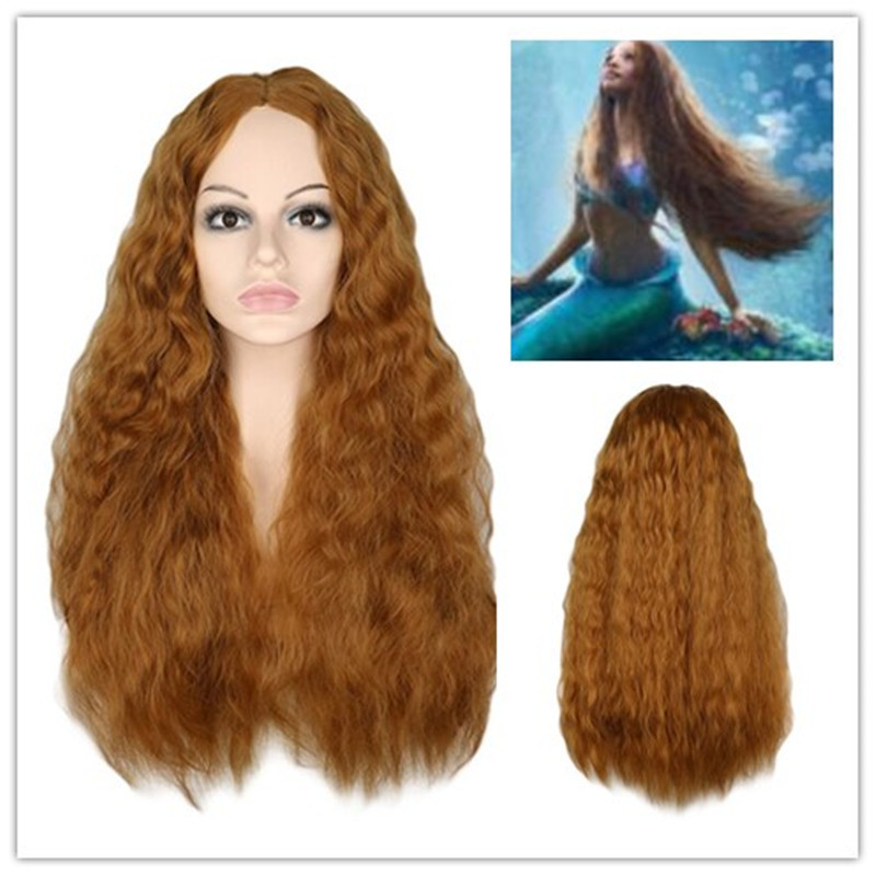 little mermaid 2023 real person Ariel the little mermaid Brown long curly cos wig