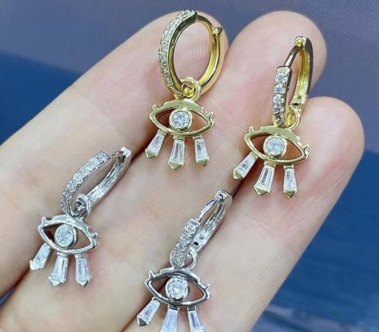 12g Weight Zircon Inlay Material New Devil's Eye Retro Hollow Geometric Inlaid Zircon Copper Earrings