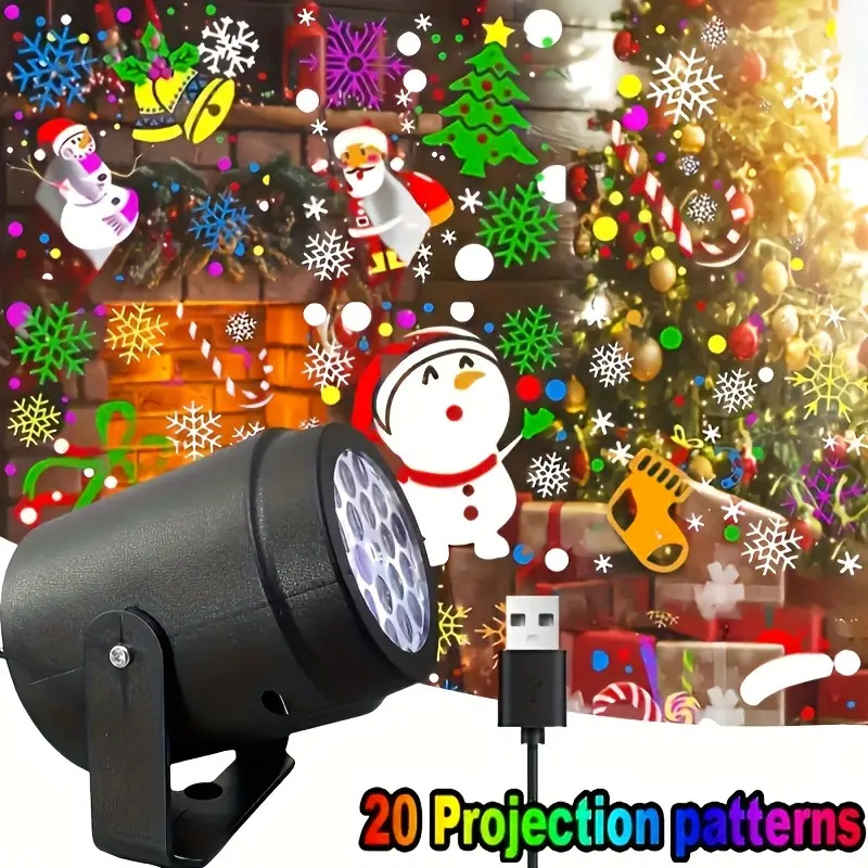 Mini proyector navideño con 16 patrones, copos de nieve y árbol de Navidad, lámpara decorativa giratoria