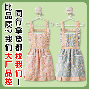 New Korean Style Lace Canvas Apron Female Princess Style Waist Breathable Cooking Apron Catering Overalls for Adults