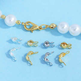 双孔包扣批发镀18k包金保色定位珠夹扣diy手链项链串珠连接扣配件