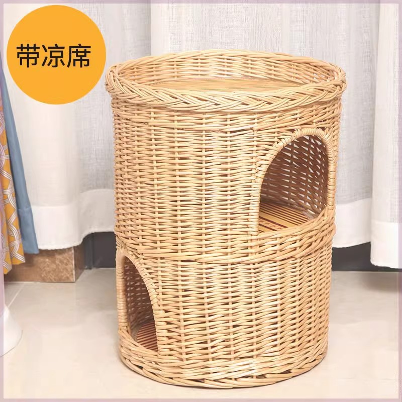 Nido de gato de caña caliente felino de cuatro estaciones desmontable general casa de gato villa pequeña perro de casa de gato felino de sauce estera