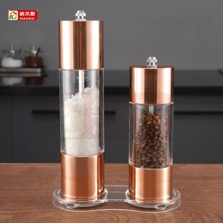 圆柱形研磨器亚克力玫瑰金胡椒磨器磨盐陶瓷芯多用调味瓶厨房工具