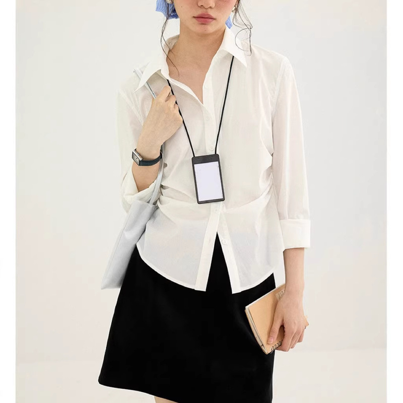Fashionable Preppy Style Retro Pleated Long-Sleeve Shirt for Women, Autumn Waist-Cinching Slimming Top Fashionable Preppy Style Retro Pleated Long-Sleeve Shirt for Women, Autumn Waist-Cinching Slimming Top