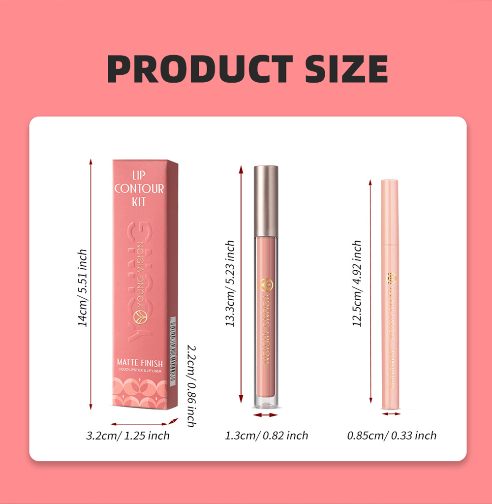 YOUNG VISION Lip Gloss + Lip Liner 2-piece Set. The gourd-tipped liquid lip liner is not easy to stick to the cup lip gloss undefined
