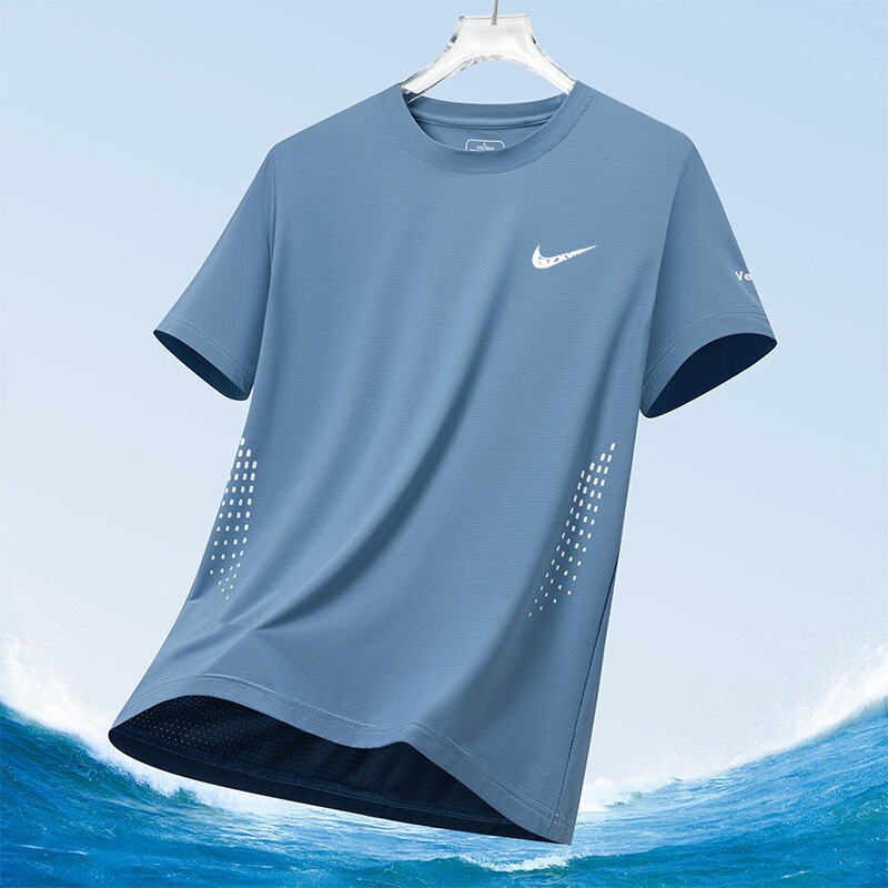 2026 Ice Silk T-Shirt Summer Short-Sleeve Cool Breathable New Men's Sports Short-Sleeve Fashion Trendy Brand Loose Breathable