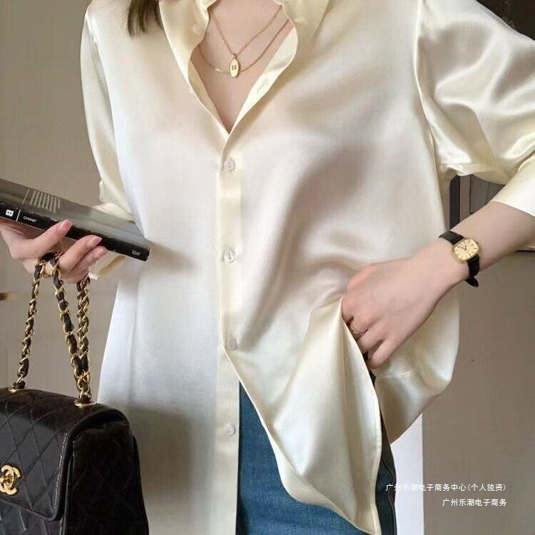 French-style high-end silk shirt, light luxury acetate satin long-sleeve blouse, spring and autumn mature lady style top