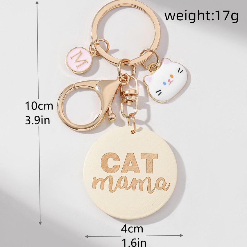 16g Weight Keychain Classification 1 Piece Quantity Casual, Holiday, Daily Occasion Wood Material Mother'S Day Festival Letter, Cat Pattern Unisex Gender Cute Style 1 Piece Letter Cat Keychain Wood Mother'S Day Unisex Cute Keychain 无