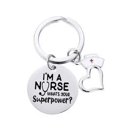 欧美不锈钢钥匙挂机护士帽送医生护士节标志小礼物钥匙扣金属刻字