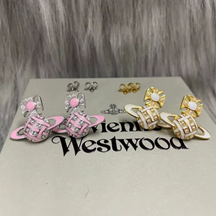Весна и лето новые серьги Vivienne Westwood CASSIE эмалевые плоские Saturn жемчужные