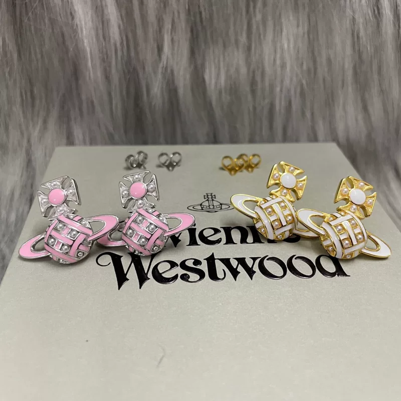 Весна и лето новые серьги Vivienne Westwood CASSIE эмалевые плоские Saturn жемчужные