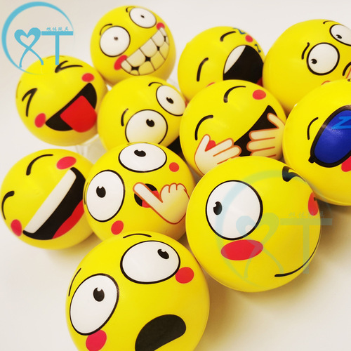 Cross-border wholesale PU foam balls 63mm solid new cartoon face stress balls for children's toys sponge stress ball