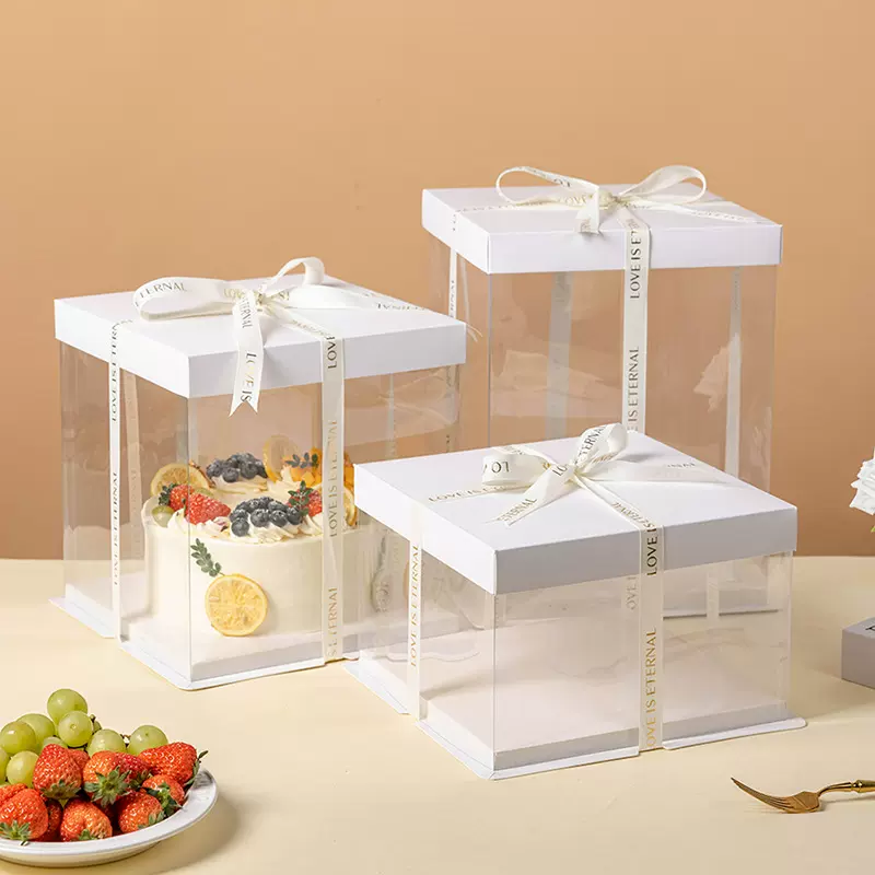 生日蛋糕盒子包装盒透明零食礼物礼盒加高生日蛋糕烘焙盒送丝带