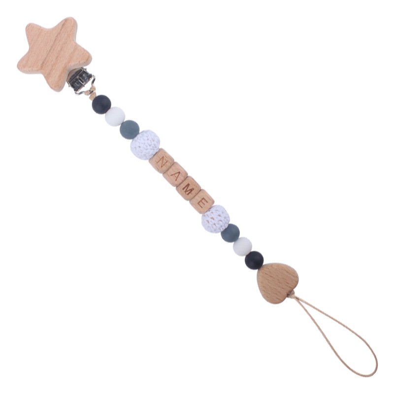 Nuevos suministros para bebés Beech Star chupete clip calmante bebé DIY nombre amor chupete cadena anti-gota cadena