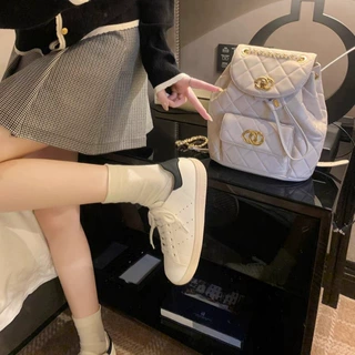 牛皮版葡萄妈同款女式板鞋圆头拼色踩屎感透气系带休闲小白鞋女