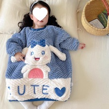 儿童法兰绒睡袋秋冬款宝宝婴儿防踢被连体睡衣女童冬季珊瑚绒睡袍