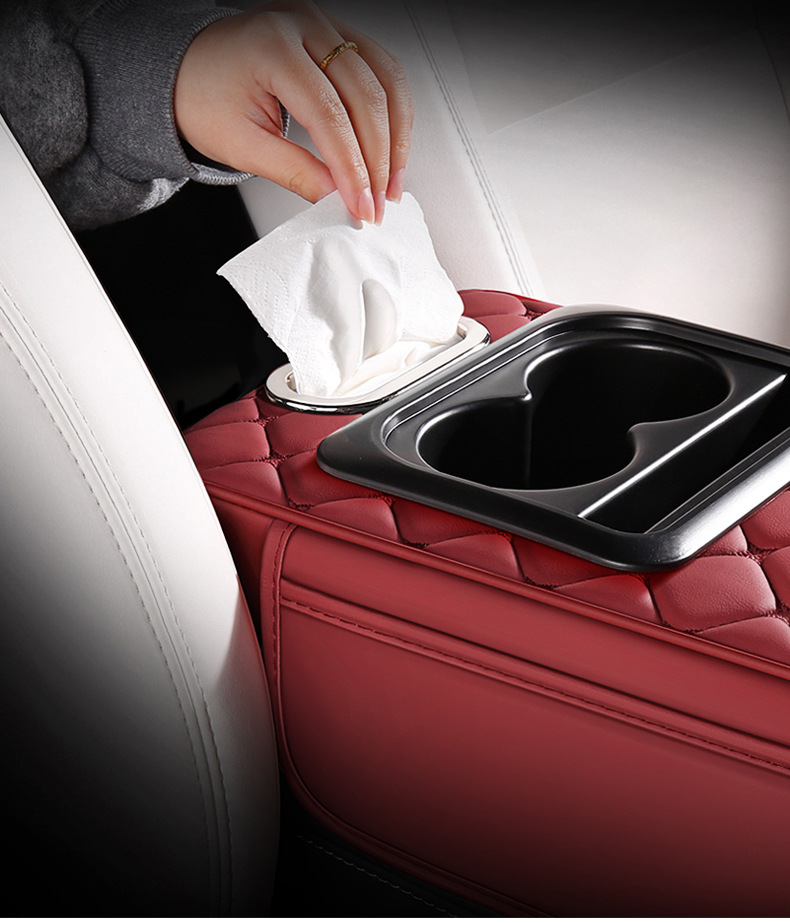 Car tissue box advanced sense armrest box booster pad water cup holder multifunctional central armrest pad car storage
