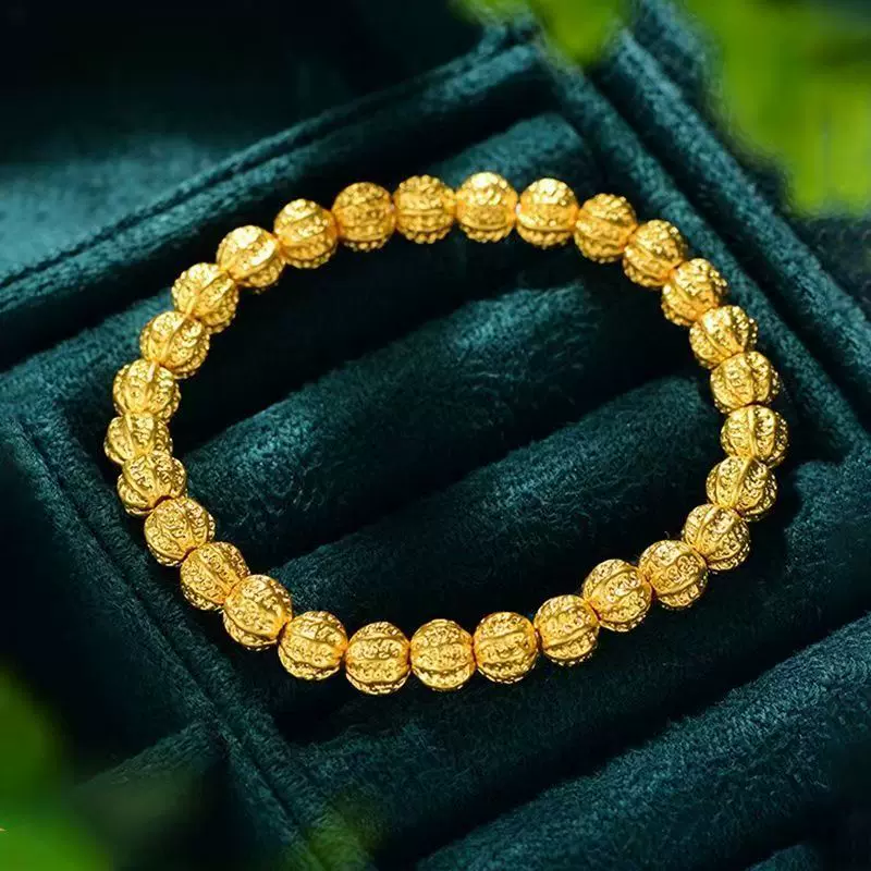 沙金保色手串24k核桃转运珠男女镀金色串珠手链DIY搭配定制小珠子
