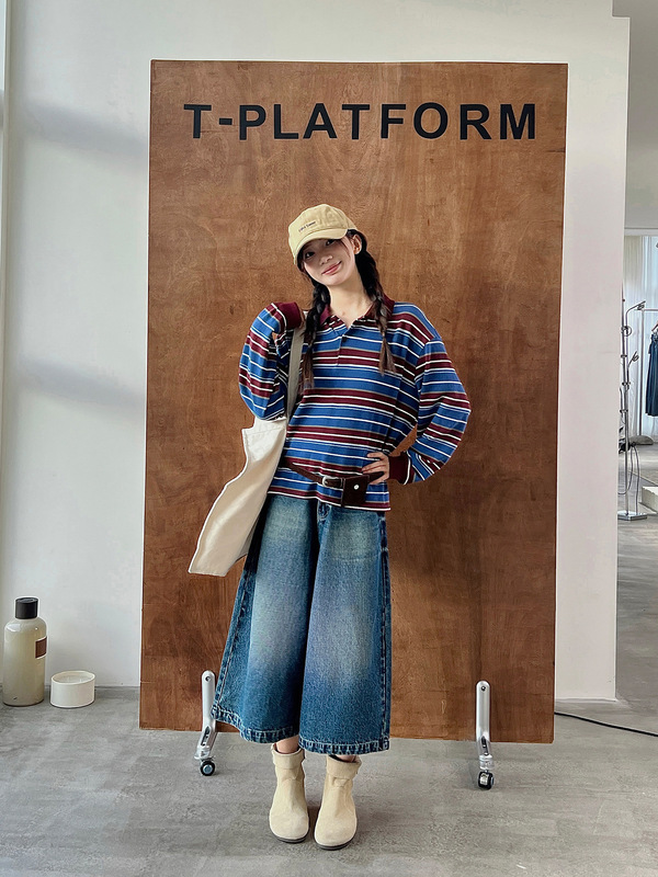 ［简裁］T-PLATFORM广州十三行 早秋复古做旧折痕牛仔七分裤93080|undefined