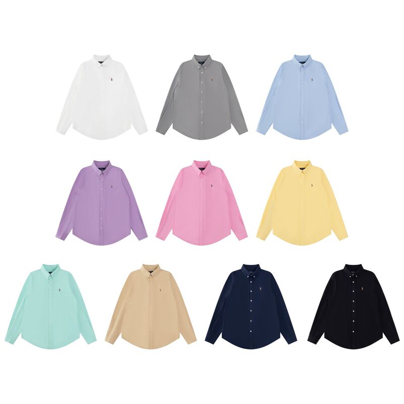 Scan the Qr Code~Rl Laff Classic Pony Embroidered Oxford Cloth Shirt for Men and Women Couple Lapel Cardigan Jacket