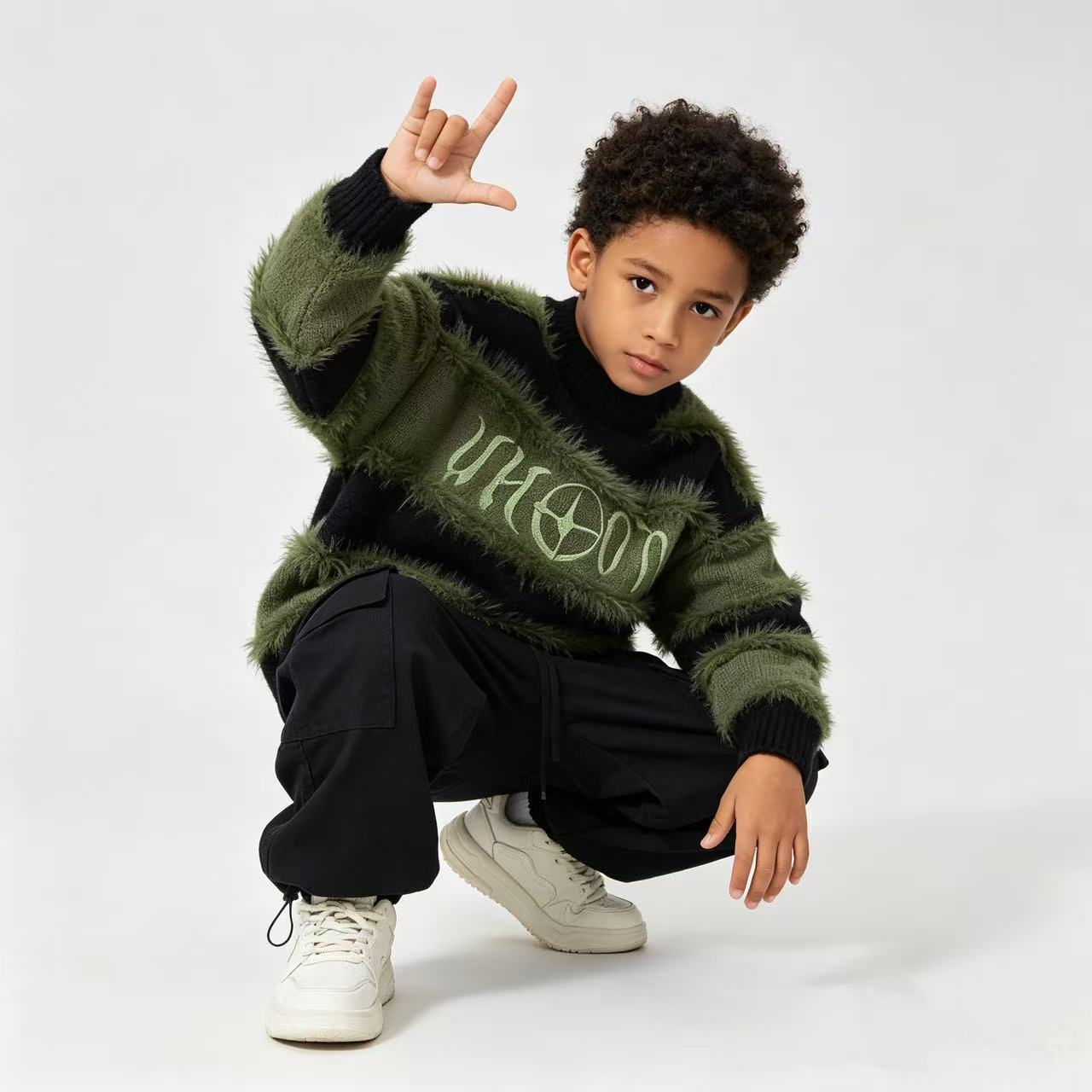 JINYONG Boys' 2026 Spring/Autumn New Trendy and Stylish Sweater, Korean Style, Soft and Cozy Green Knitwear