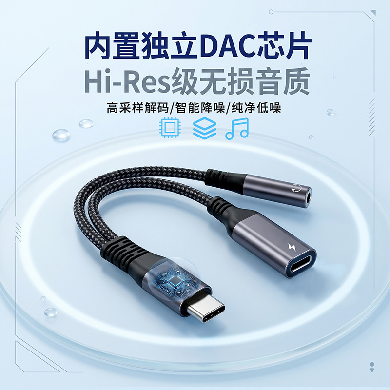 Type-C3.5 Audio Adapter Cable Dac Decoding Lightning Fast Charging Two-In-One Headphone Charging Converter Type-C3.5 Audio Adapter Cable Dac Decoding Lightning Fast Charging Two-In-One Headphone Charging Converter