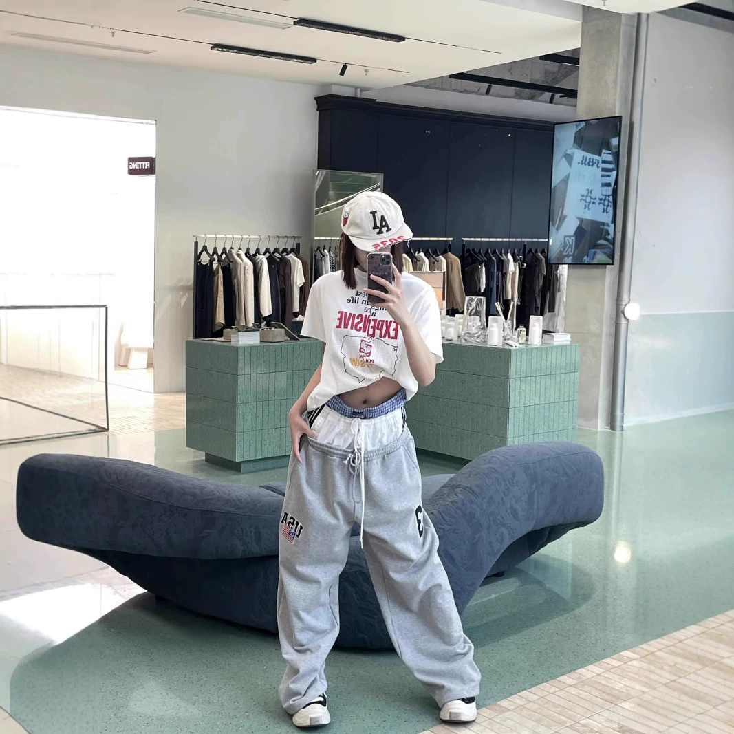 Grailz Project, поддельные широкие свободные спортивные спортивные штаны с тремя талиями и вышивкой национального флага, мужские модные брюки