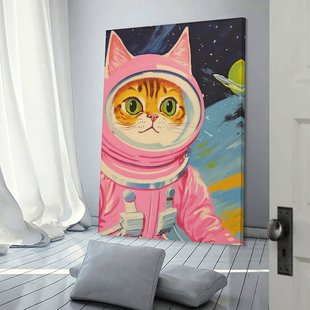 Cross-border Cute Cartoon Pink Astronaut Cat Dress-up Living Room Bedroom Canvas Decorative Painting Core Poster Frameless