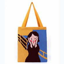 梵高漫画针织包包文艺单肩包 欧美小众购物休闲袋 旅游斜挎手提包