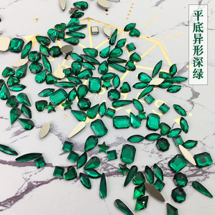 Flat Special-shaped Dark Green Hole Green 2023 Tiktok Same Style Nail Art Jewelry Internet Celebrity Luxury Rhinestone Japanese Nail Drill