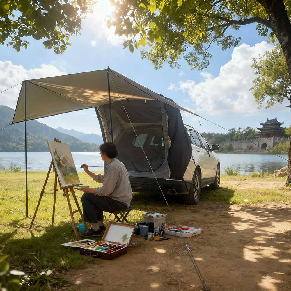 Ready-Made Outdoor Car Tail Tent for Self-Driving Travel Barbecue Suv Universal Portable Trunk Car Tail Expansion Tent