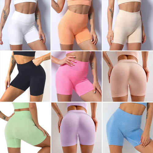 European and American quick-drying breathable threaded tight-fitting hip-raising high-waisted seamless yoga pants for women's cycling sports yoga fitness shorts