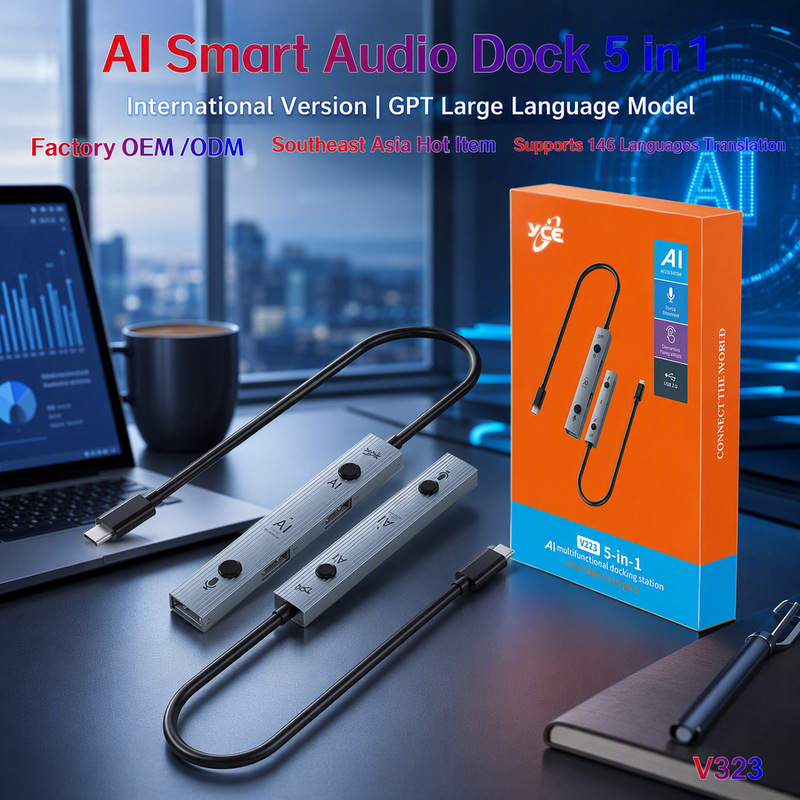 Cross-border AI HUB Smart Voice Expansion Dock 5-in-1 One-Click Voice + GPT Large Model 146 Language Translation